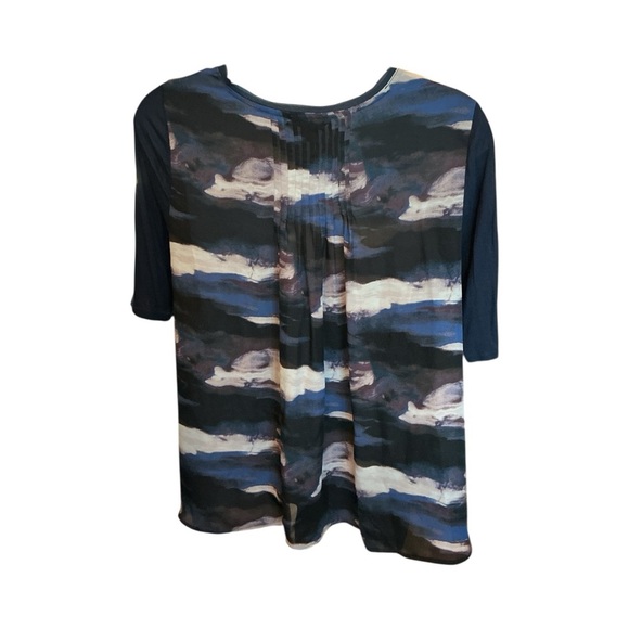 Simply Vera Vera Wang Mixed Media Tunic Top w/ Pleated Chiffon Back | Navy | XL - Picture 7 of 8